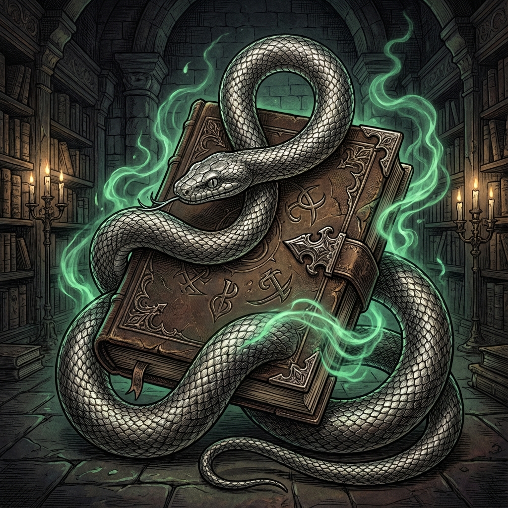 Tom Riddle's diary with serpent motif - recovered journal entries revealing his revolutionary philosophy at Hogwarts